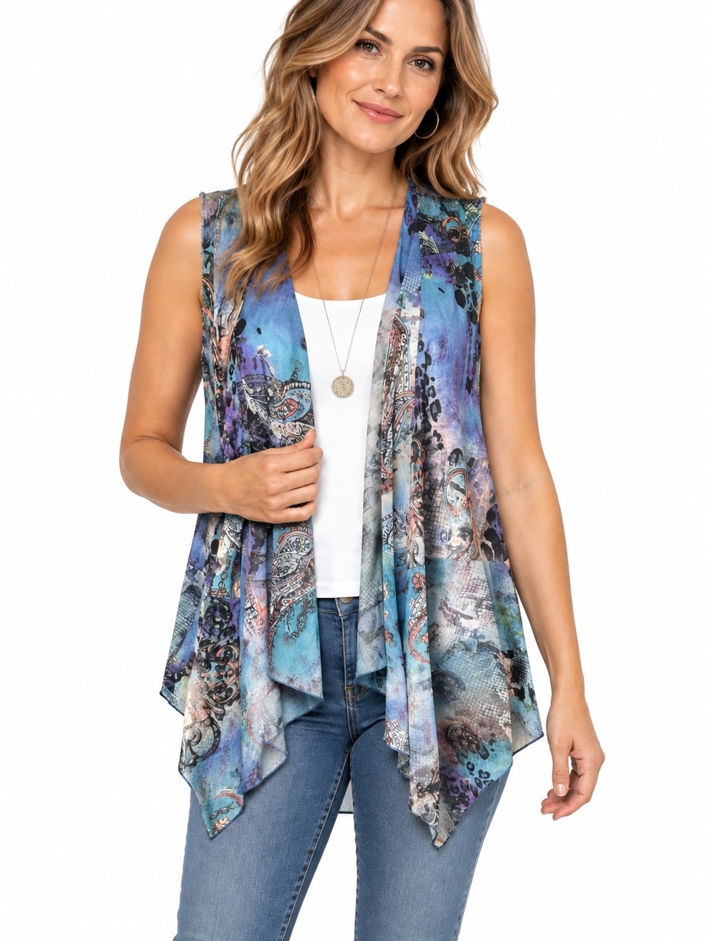 Pretty Angel Top Womenโs Size M Silk Blend Mesh Vest Lagenlook Boho Artsy Fairy